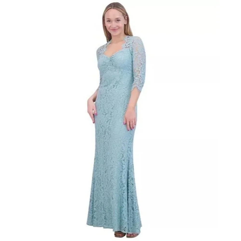 278$ Eliza J Floral Lace Trumpet Gown Dress 3/4 Sleeve Plus Size 18W Light Green - Picture 1 of 1